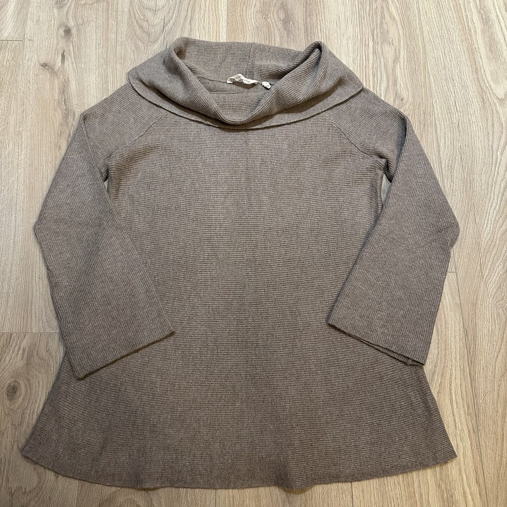 Soft Surroundings Mocha Brown Cowl Neck Sweater Tunic SZ Large Wool Cashmere‎